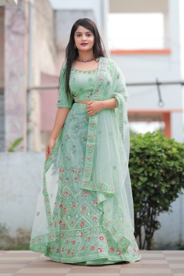 VD-TNG Embroidered Semi Stitched Lehenga Choli(Light Green)