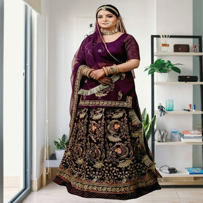 Bhawani Collection Embroidered Semi Stitched Rajasthani Poshak(Purple)