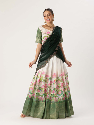 Payu Printed Semi Stitched Lehenga Choli(Dark Green)