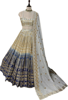 Aptex Embroidered Semi Stitched Lehenga Choli(White)