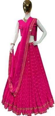 BronezoMart Embroidered, Embellished Semi Stitched Lehenga Choli(Pink)