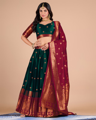 ISARA Printed Semi Stitched Lehenga Choli(Green)