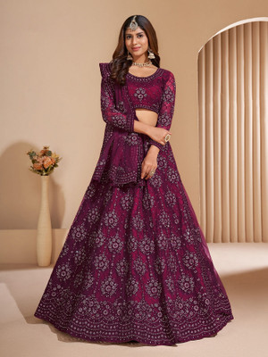 Apnisha Embroidered Semi Stitched Lehenga Choli(Multicolor)