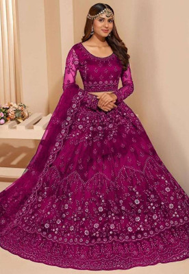 AADITASYA Embroidered Semi Stitched Lehenga Choli(Pink)