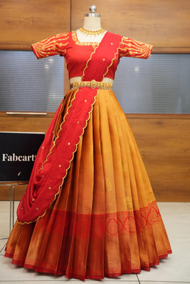 Payu Self Design Semi Stitched Lehenga Choli(Orange)