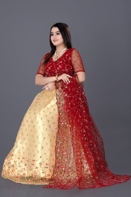 JAY RAMDEV FASHION Embroidered Semi Stitched Lehenga Choli(Gold)