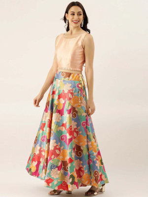 SEIKETSU Digital Print Semi Stitched Lehenga Choli(Multicolor)