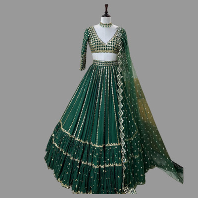 KAPANKU Self Design Semi Stitched Lehenga Choli(Green)