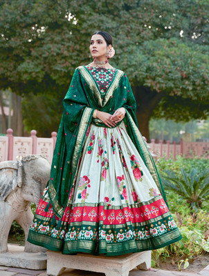A To Z Cart Printed Semi Stitched Lehenga Choli(Green)