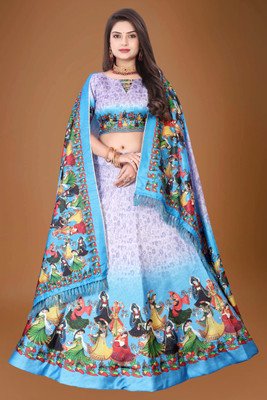 Hanumant Creation Digital Print Semi Stitched Lehenga Choli(Light Blue)