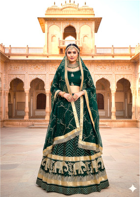 SHRIHARI BUSINESS Embroidered Semi Stitched Rajasthani Poshak(Green)