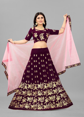 Apnisha Embroidered Semi Stitched Lehenga Choli(Maroon)