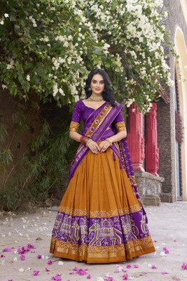 ShringarHouse Embroidered, Floral Print, Digital Print Semi Stitched Lehenga Choli(Yellow)