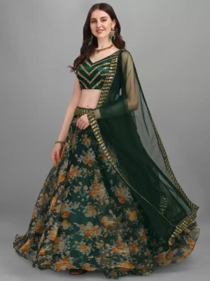 HKBDFAB Printed Semi Stitched Lehenga Choli(Multicolor)