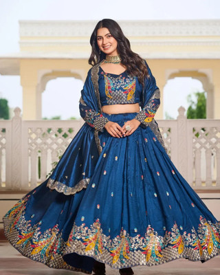 PEDR TRENDS Embroidered Semi Stitched Lehenga Choli(Blue)