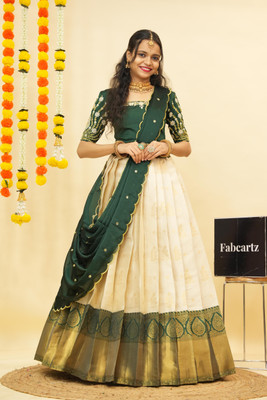 Fabcartz Self Design Semi Stitched Lehenga Choli(White)