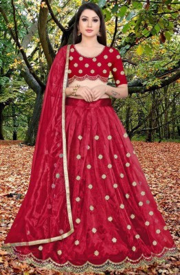 Divastri Embroidered Semi Stitched Lehenga Choli(Red)