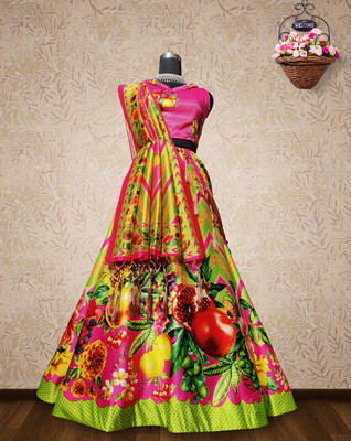 kaizen International Digital Print Semi Stitched Lehenga Choli(Multicolor)