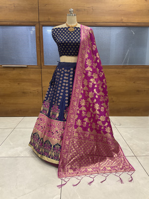 Sonu Creation Self Design Semi Stitched Lehenga Choli(Dark Blue, Pink)