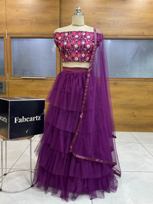 Sonu Creation Self Design Semi Stitched Lehenga Choli(Purple)