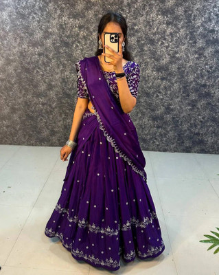 PEDR TRENDS Embroidered Semi Stitched Lehenga Choli(Purple)