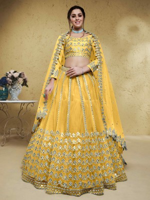 Tasrika Embroidered Semi Stitched Lehenga Choli(Yellow)