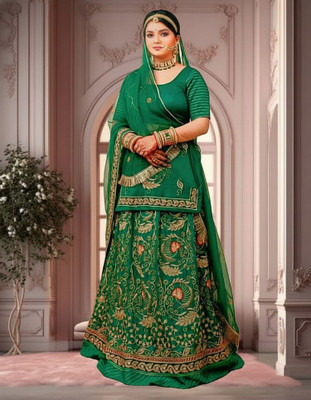 Bhawani Collection Embroidered Semi Stitched Rajputi Poshak(Light Green)