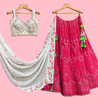 HRMFAB Self Design Semi Stitched Lehenga Choli(Pink)