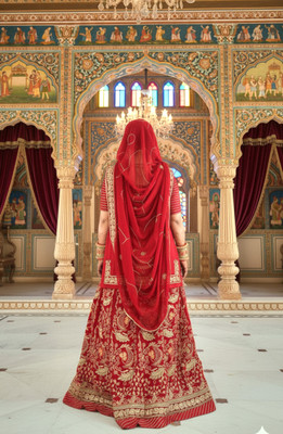 bherva tex Embroidered Semi Stitched Rajputi Poshak(Red)