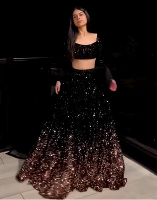 Ghateshvar Embroidered Semi Stitched Lehenga Choli(Black)