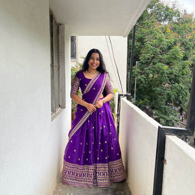SHREE CREATION Embroidered Semi Stitched Lehenga Choli(Purple)