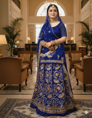 Shreemanji trading Embroidered Semi Stitched Rajputi Poshak(Dark Blue)