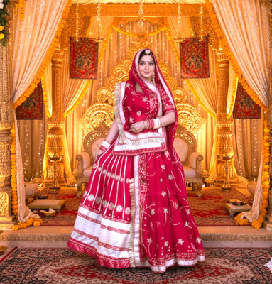 Shreemanji trading Embroidered Semi Stitched Rajasthani Poshak(Pink)