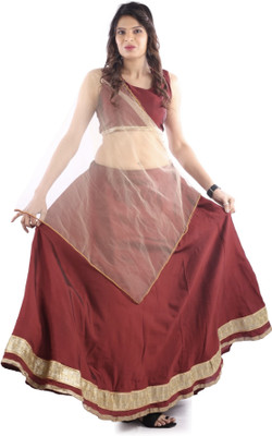 Rise On Fab Solid Semi Stitched Lehenga Choli(Maroon)