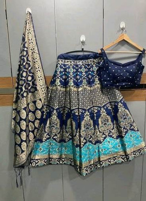 Harshiv Textile Self Design Semi Stitched Lehenga Choli(Light Blue)
