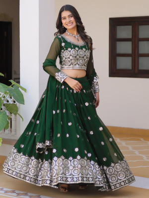 Krunal Enterprise Embroidered Semi Stitched Lehenga Choli(Green)