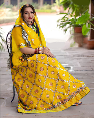 SANSKAR TEXTILE Embroidered Semi Stitched Rajasthani Poshak(Yellow)