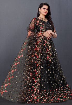 JAY RAMDEV FASHION Embroidered Semi Stitched Lehenga Choli(Black)