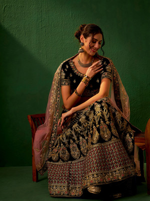 Sangria Embroidered Semi Stitched Lehenga Choli(Blue)