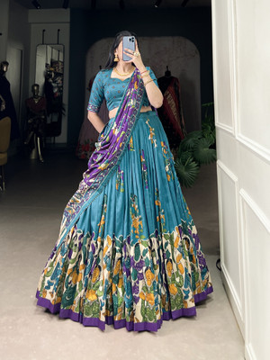 LADY SHOPI Printed Semi Stitched Lehenga Choli(Light Blue)