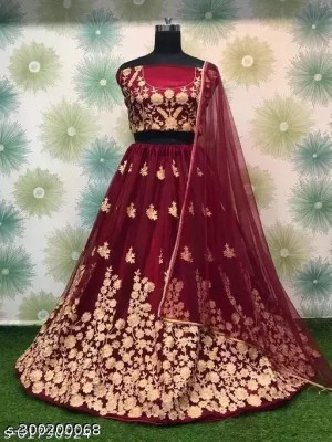 Pink She Embroidered Semi Stitched Lehenga Choli(Maroon)