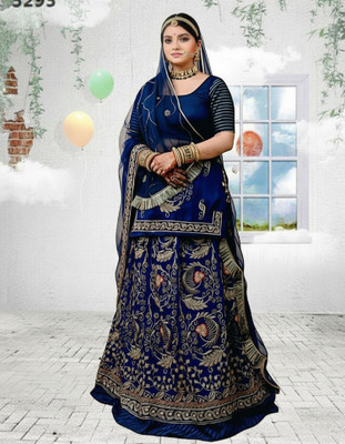 SHREE AMBEY TRADING Embroidered Semi Stitched Rajasthani Poshak(Dark Blue)