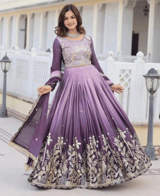 Trijal Fab Embroidered Semi Stitched Lehenga Choli(Purple)