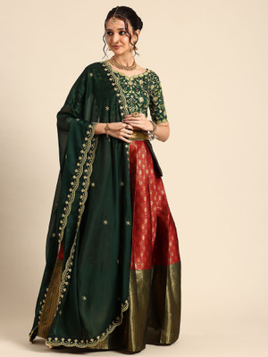 SHREE CREATION Printed Semi Stitched Lehenga Choli(Maroon)