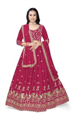 VIVAI CREATION Embroidered Semi Stitched Lehenga Choli(Maroon)