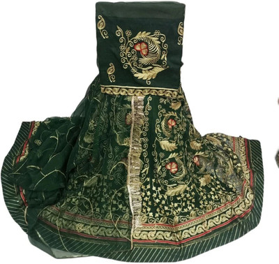 SHREE AMBEY TRADING Embroidered Semi Stitched Rajasthani Poshak(Dark Green)