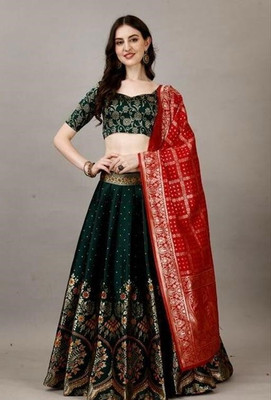 Harshiv Textile Self Design Semi Stitched Lehenga Choli(Red)