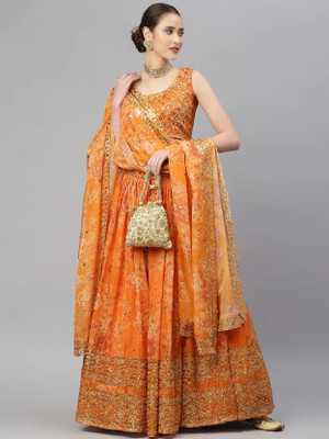 DIVINE INTERNATIONAL TRADING CO Embroidered Semi Stitched Lehenga Choli(Orange)