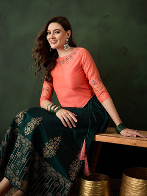 Sangria Printed Stitched Lehenga Choli(Green)