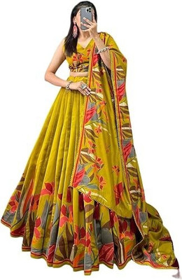 SILLYGUDY Printed Semi Stitched Lehenga Choli(Yellow)